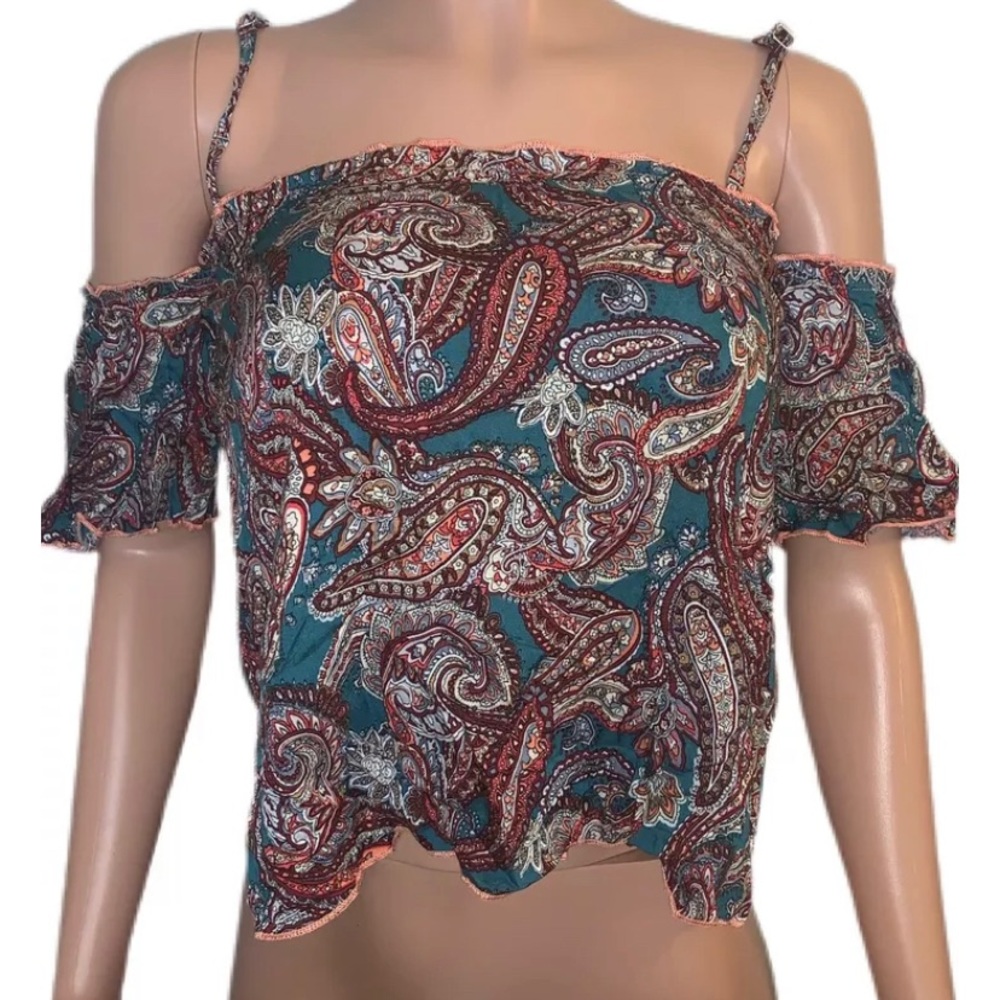 Casual Paisley Semi- Crop Off Shoulders Boho Casual Top S Nwts Festival V2K 2000